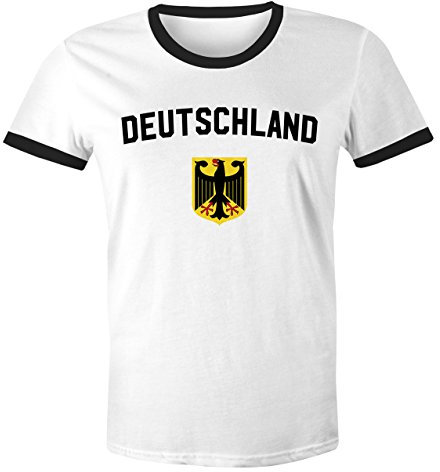 MoonWorks WM Shirt 2018 Fußball Deutschland Adler Wappen Herren Retro weiß-schwarz-gelb XL