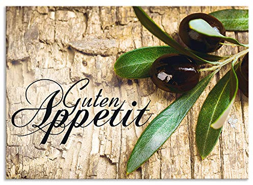 ARTland Spritzschutz Küchenrückwand aus Alu für Küche Herd Spüle 70x50 cm (BxH) mit Motiv Kräuter Olive Guten Appetit Olivenzweig Holzoptik Braun H6ZI