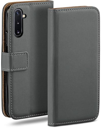 moex Book Case für Samsung Galaxy Note 10 Handyhülle mit Kartenfach, Hülle klappbar 360 Grad Schutzhülle, Klapphülle Flip Case Cover, PU Leder Handytasche Lederhülle, Dunkelgrau
