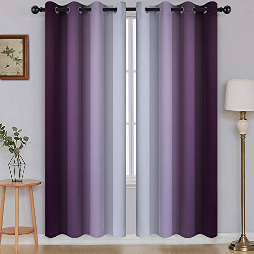 SimpleHome Ombré-Verdunkelungsvorhänge, Farbverlauf Violett zu Grau-Weiß, lichtblockierend, dick, wärmeisolierend, Ösen, für Schlaf- und Wohnzimmer, 2 Bahnen, ca. 130 cm x 180 cm Länge