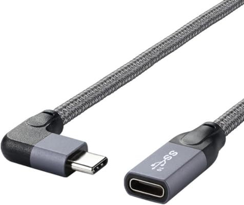 chenyang Cavo di prolunga USB C USB 3.1 Gen 2 tipo C maschio a femmina, ricarica rapida, trasferimento dati ad angolo di 90 gradi, prolunga in nylon intrecciato, 0,2 m