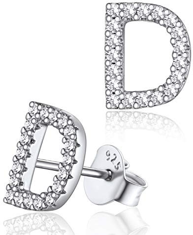 Silvora Initiale Alphabet D Klein Buchstaben Ohrstecker Damen Zirkonia Ohrringe Silberfarbe Name Basic 925 Sterling Ohrring für Geburtstag Muttertag Weihnachten
