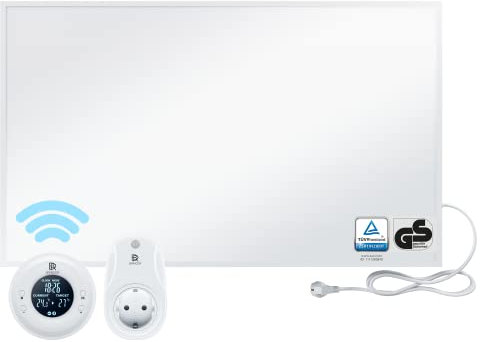 BR Bringer Infrarotheizung 800 Watt - mit Thermostat und Fernbedienung - Infrarot Elektroheizung Energiesparend - 5 Jahre Garantie, TÜV GS - Deutsche Qualitätsmarke (weiß)