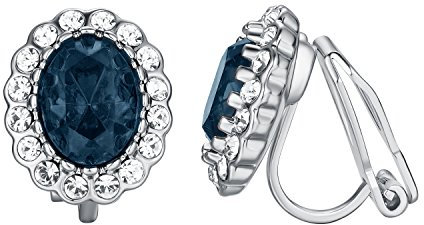 Vogem, orecchini a clip da donna con cristalli di zirconia cubica, placcati in oro rosa e bianco 18 carati, gioielli vintage per feste di ballo e Placcato oro bianco 18 carati, colore: Blu- Oro Bianco