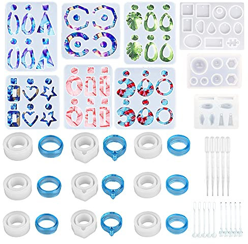 Cayway 33 Stück Ohrring Schmuck Silikonform Ring Gießform Resin Form Beinhaltet 18 Stück Resin Silikonform und Herstellung von Werkzeugen für Harzschmuck, Anhänger, Harzhandwerk DIY