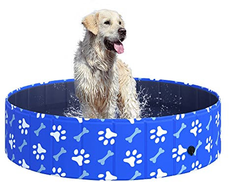 PawHut Foldable Dog Paddling Pool Pet Cat Swimming Pool Indoor/Outdoor Collapsible Bathing Tub Shower Tub Puppy Φ120 × 30H cm L Sized
