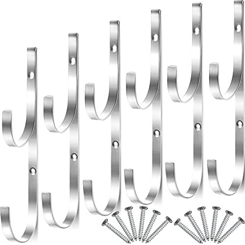 Hotop, 6 Stück Pool Pole Haken Aufhänger Schwimmen Metall Halterungen Pool Haken mit 12 Stück Schrauben für Teleskopstangen, Skimmer, Laubharken, Vakuumschlauch, Garten und Pool Zubehör (Silber)