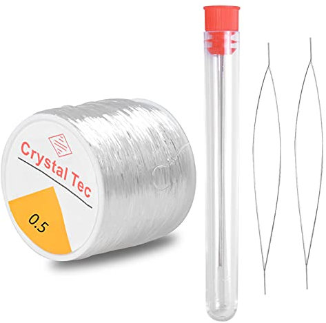 Jinlaili 0.5mm x 100m Elastisch Schmuckfaden, Faden für Perlenkette, Gummifaden Transparent, Schmuckschnur, Unsichtbar Schnüre, mit 2 Stück Perlen Nadel, Faden für Perlenschmuck Armbänder Basteln
