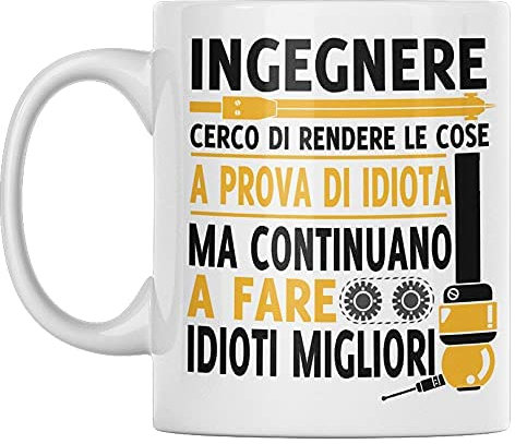 Vulfire Tazza in ceramica Ingegnere. Regalo Laurea. Idee Regali Originali Ingegneria, Regalo per ingegneri. Idee regalo Natale Colazione Caffè. (Bianco, Ceramica)