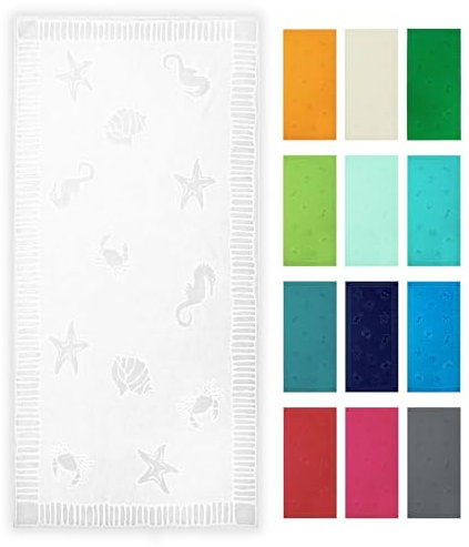 ZOLLNER Strandtuch - hautfreundliches und saugstarkes Handtuch in 100x200 cm - waschbar bis 60°C - Baumwolle in weiß - eingewebte Meerestiermotive - Oeko Tex® Zertifiziert
