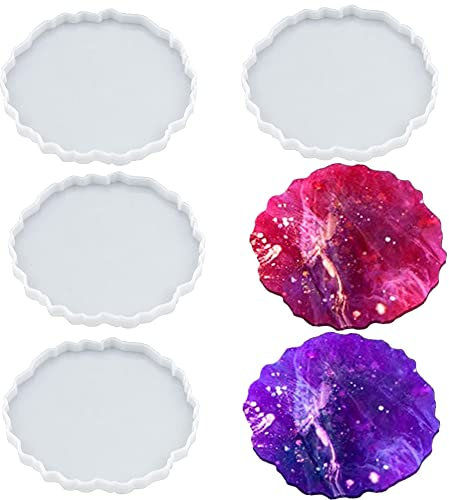 Snowtain Resin Art Achat Untersetzer, 4 Pcs Silikonform Tablett, Silikonform Untersetzer für Resin Art Formen DIY Teetablett Obsttablett Basteln Haus Dekoration