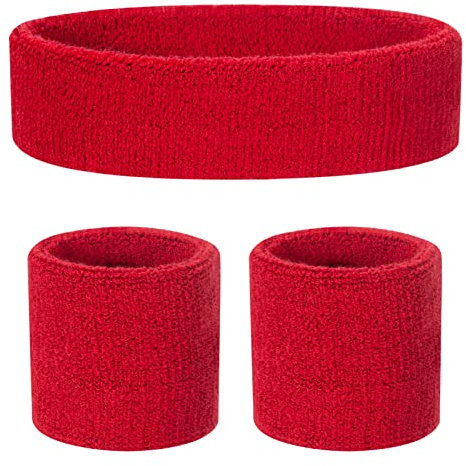 ONUPGO Lot de 1 Bandeau de Sport en Coton pour Enfant (1 Bandeau + 2 Poignets) (Red)