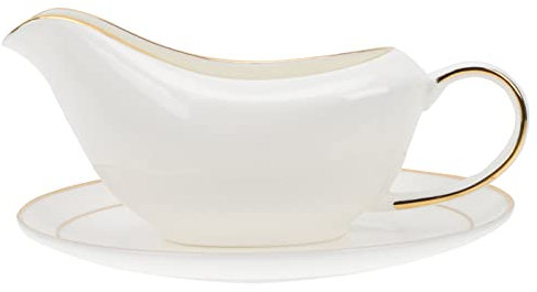 Cabilock Keramik Sauciere mit Unterteller Milchk?nnchen: Porzellan So?enkanne Sahnek?nnchen Saucenkanne Kaffeekanne So?enk?nnchen Milch Karaffe Sauciere Silber