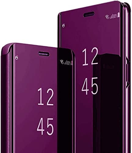 Mirror Case for iPhone SE 2022 Flip Case, iPhone 7 / iPhone 8 / iPhone SE 2020 Case, Clear View Luxury Translucent Shockproof Cover Smart Mirror Vertical Protective Phone Case with Stand, Purple