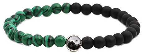 Yin-Yang-Chakra-Armband mit natürlichem mattschwarzem Onyx und Auswahl an Natursteinperlen., Length 19cm, Stein, Tigerauge