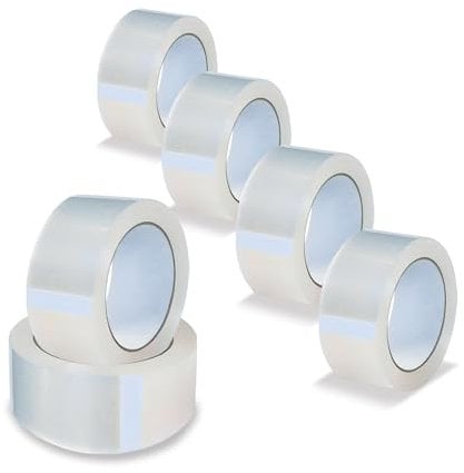 JeeJaan® 6 Pcs of Clear Packaging Tape 48mm x 66m - Strong Adhesive Tape for Packing, Shipping, and Storage - Securely Seal Parcels, Cardboard Boxes, and Cartons