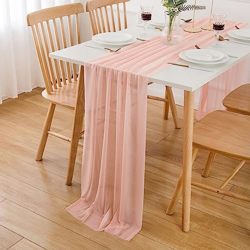 AOKSUNOVA Tischläufer Rosa Stoff Tischläufer Chiffon Hochzeit Tischdekoration 300x70cm