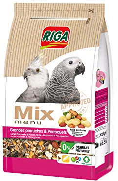Riga - Menu Mix Grandes Perruches Et Perroquets - Nourriture pour Oiseaux - 20 Ingrédients - Arachides - Oligo-Eléments - Digestion, Croissance, Brillance Plumage - 0% Colorant/Conservateurs - 1,75kg