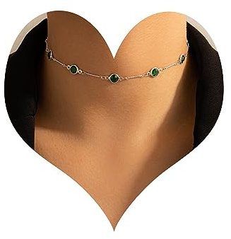 Wendalern Boho Smaragd Kristall Halsband Silber Strass Halskette Grüner Smaragd Edelstein Kurze Strass Halskette Schmuck für Frauen und Mädchen