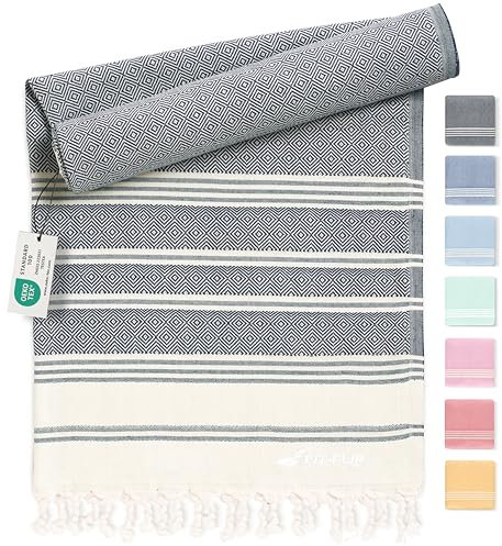 Fit-Flip Hamamtuch aus 100% Baumwolle – saugfähig und schnelltrocknend – türkisches Saunatuch, Strandtuch, Duschtuch, Badetuch, Yogatuch – Navy – 100x200cm Diamond