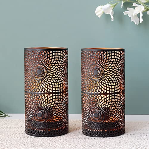JHY DESIGN Set of 2 Black Metal Battery Powered Table Lamp Cordless Accent Light Lantern with Edison Style Bulb for Indoor Outdoor Weddings Parties Patio Events Gifts