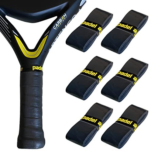 Overgrips para pádel, tenis o frontenis. Grip protector de empuñadura de pala de pádel o raqueta de tenis. Pack 6 overgrip color negro. Accesorios padel.
