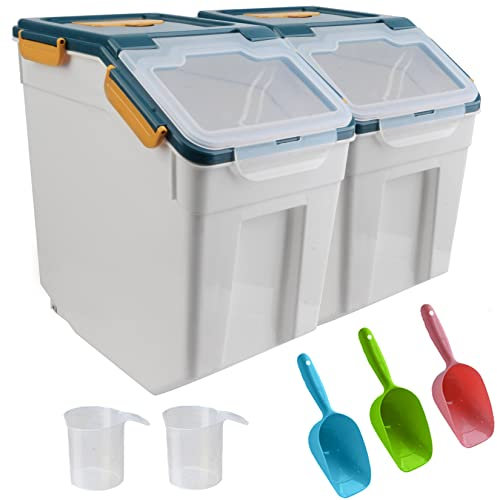 ANMOO Pet Food Storage Container Set of 2 22LBS Airtight Dog Food Storage Container Large Pet Food Container With Wheels BPA-Free Cat Food Container with Scoop For Dry Pet Food