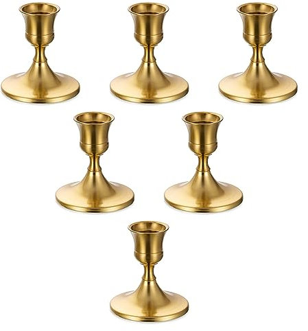 Romadedi Kerzenständer Gold Stabkerzen Tischdeko - 6er Set Klein Kerzenhalter Stabkerze Metall Vintage Modern Deko für Hochzeit Tisch Weihnachten Advent Wohnzimmer Adventskranz