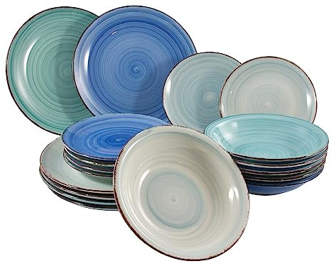 Tafelservice Geschirrset Tafelgeschirr | 18-tlg. (6 Personen) | handbemaltes Steinzeug | Blau