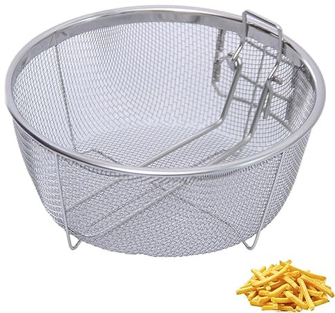 BBTISG Panier Rond pour Friteuse 20 x 20cm Panier à Frire avec Poignée et Crochets pour la Poêle Panier à Frire Rond en Acier Inoxydable pour Frire, égoutter et Rincer