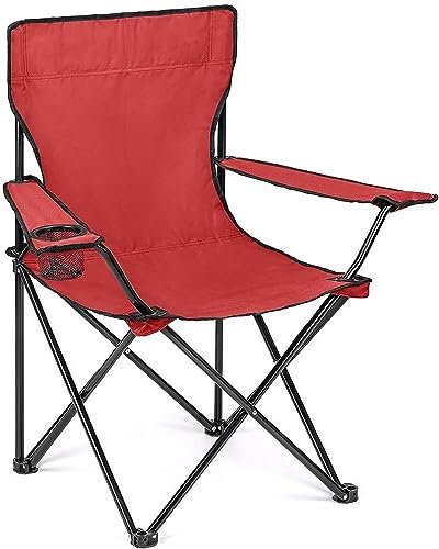 AMD Nexus Camping Chair Lightweight Folding Cup Holder Carry Bag 100kg Capacity (Pack of 1, Red)