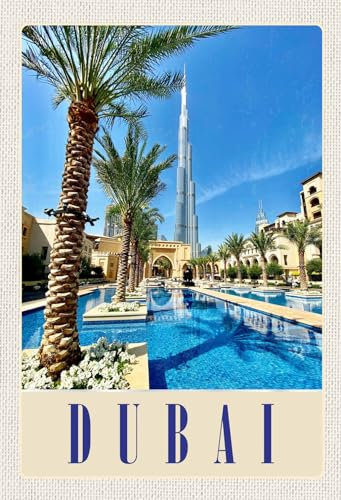 AGDeko® Blechschild Dubai Palmen Wolkenkratzer Reisen Urlaub Touristik Größe 30x20 cm