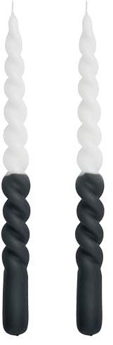 2er Set Stabkerzen Lene | gedreht | anthrazit-weiß | 25cm lang | ohne Duft | Tafelkerze Leuchterkerze Spitzkerzen spiralförmig zweifarbig