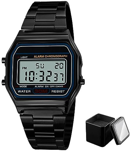 Felenny Orologio digitale da uomo d'affari di lusso impermeabile in acciaio inossidabile orologio sportivo orologio digitale orologio da polso, orologio digitale impermeabile fino a 30 m, cinturino in