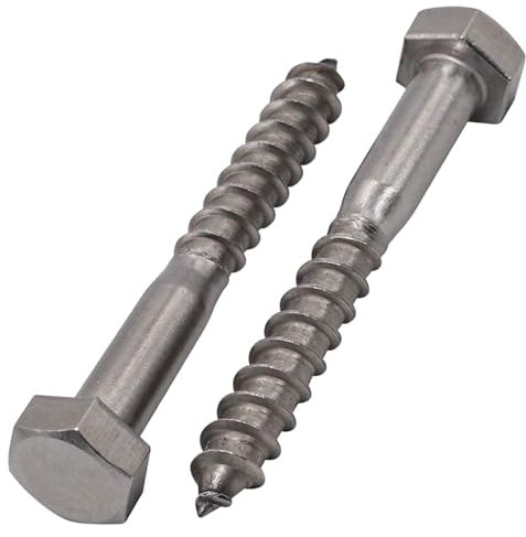 SKIR'CO (10 pièces) Vis à bois à tête hexagonale en acier inoxydable M8 x 60 mm, vis d'entraîneur DIN 571, vis hexagonale, tire-fond