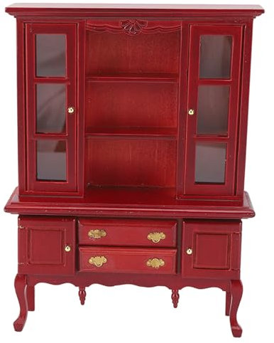 Srliya Miniaturschrank aus Holz Im Maßstab 1:12, Puppenhaus-Bücherregal, Schrank mit Aufklappbarer Tür, Schublade Zimmer, Klassischer Dreistöckiger Schrank mit Zwei Türen