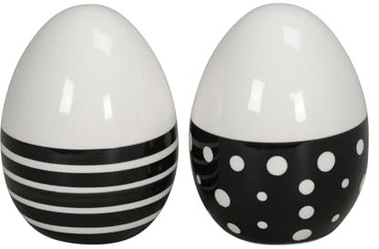 Posiwio dekoratives frühlingshaftes Deko-Ei Oster-Ei Keramik schwarz weiß Gemustert im 2-er Set