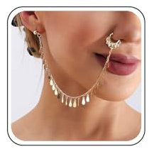 TseenYi Punk Fake Nasenring Ohr Kette Ohrringe Gold Scheibe Quaste Nasenring Reifen Kette Vintage Pailletten Fringer Nasenring Ohr Kette Nicht Piercing Manschette Nase Zu Ohr Kette Schmuck Für Frauen