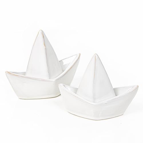Logbuch-Verlag Segelboot Figuren Set Porzellan weiß glänzend edle Maritime Dekoration Hochzeit Sommer Deko Segelschiffe 14 x 6,5 x 10 cm