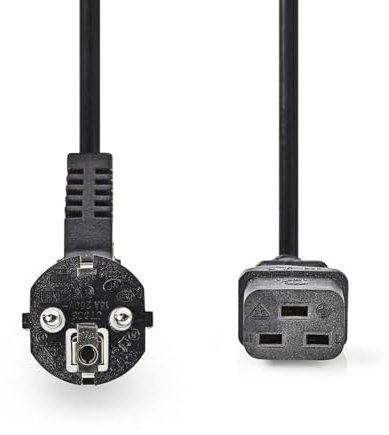 Nedis Stromkabel - Schutzkontaktstecker - IEC-320-C19 - Abgewinkelt - Gerade - Vernickelt - 2.00 m - Rund - PVC - Schwarz - Label