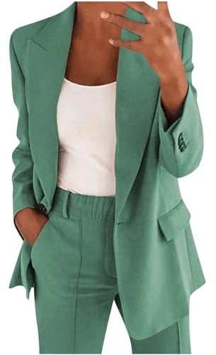 AACH Hosenanzüge für Damen Elegant Blazer Anzug Set Einfarbig Streetwear Zweiteilig Hosenanzug Business Modern Anzughose Revers Slim Fit Sportlich Büro Outfit Anzugjacke Sommer Freizeitanzug
