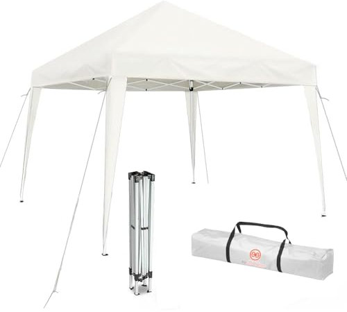 Gazebo Pieghevole Richiudibile Bianco Telo in PE 160 gr/mq Impermeabile con Borsa (3x3 Metri)