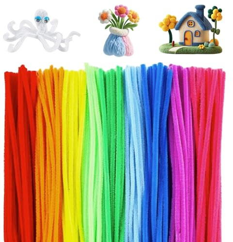 310 Stück Pfeifenreiniger Biegeplüsch Basteldraht, Pfeifenputzer Bunt zum Basteln, 200 Chenilledraht, 100 Wackelaugen Selbstklebend, 10 Blumenstab für Zum Basteln und Dekorieren