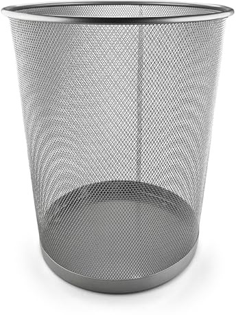 Netuno 1 Stück Papierkorb Metallnetz Silber 29,5 x 35 cm 18 L Netz-Mülleimer Büro-Eimer groß rund Müll Behälter Mülltonne Abfall Korb Abfallbehälter Abfalleimer Papiereimer Draht große Kapazität
