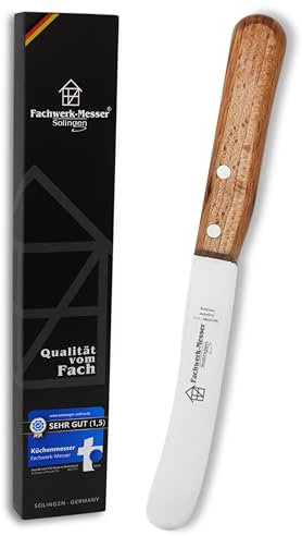 Fachwerk Buckelsmesser Buche – Frühstücksmesser aus Solingen, handgeschliffen, rostfrei – Brötchenmesser & Aufstrichmesser – Testsieger – Holzgriff aus Buchenholz