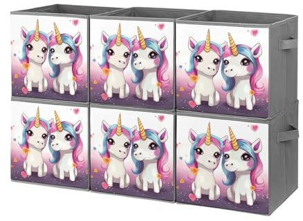 YKUDBN Collapsible Storage Box, Cute Unicorns Print Foldable Storage Bins with Handles, Durable And Stylish Organizer for Closet, Shelves, Bedroom