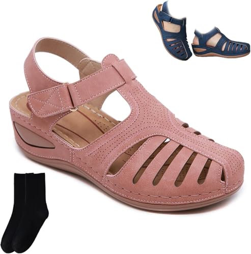 Sandali Antiscivolo Vintage con Punta Chiusa in Morbida Pelle PU, Sandali con Supporto per Arco Sandali con Zeppa con Plateau scavati Estivi da Donna, Viola, 43