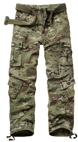 VATINNT Men's Cargo Trousers 8-Pocket Hiking Work Trousers | Camouflage Army Combat Trousers for Fishing, Camping and Casual Outdoor Activities No Belt