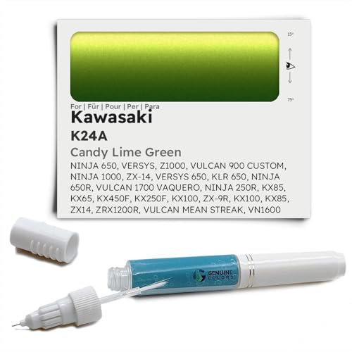 Genuine Colors Stylo de Retouche CANDY LIME GREEN K24A pour Kawasaki Vert NINJA 650 VERSYS Z1000 VULCAN 900 CUSTOM 1000 ZX-14 KLR 650R 1700 VAQUERO 250R KX85 KX65 KX450F KX250F KX100 ZX-9R ZX14 ZRX120