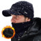 Comhats M/L/XL Ensemble d'hiver pour homme en laine mérinos avec visière et écharpe tube de ski, bonnet en laine avec visière et cache-cou en polaire, Ensemble bleu noir, L/XL